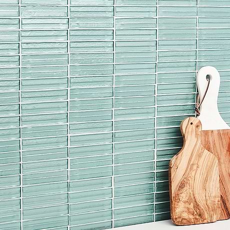 Maya Stacked Ocean Green 1x5 Polished Glass Mosaic