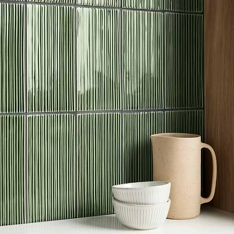 Nabi Subway Fern Green 4.5x9 Fluted Ridged Crackled Glossy Glass Tile