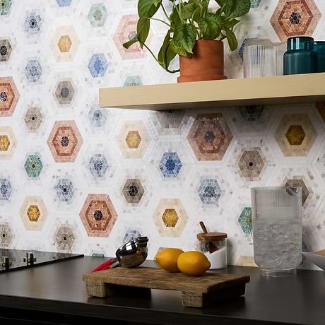 Ako Multicolor Mix 6" Hexagon Micro Mosaic Tile