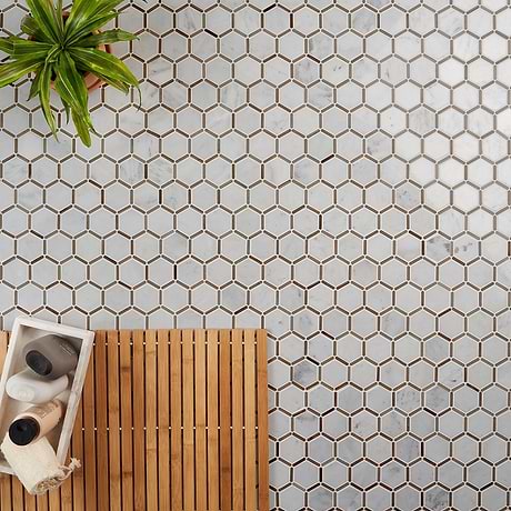 Florentine Asian Statuary White & Gray 2” Hexagon Polished Marble Mosaic