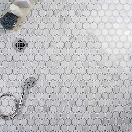 Florentine Carrara Gray 2” Hexagon Polished Marble Mosaic