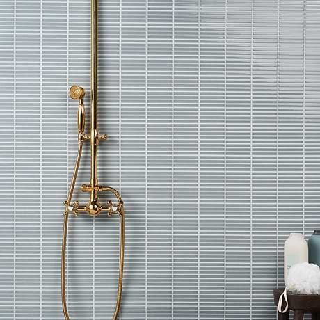Kai Sky Blue 1x4" Tri-Stacked Glossy Porcelain Mosaic Tile