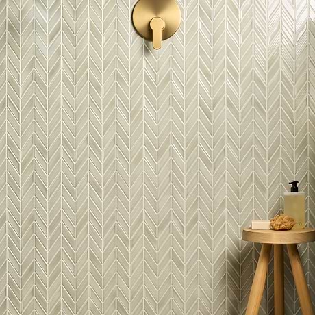 Brookline Chevron Celadon Green 1x5 Glossy Ceramic Mosaic Tile