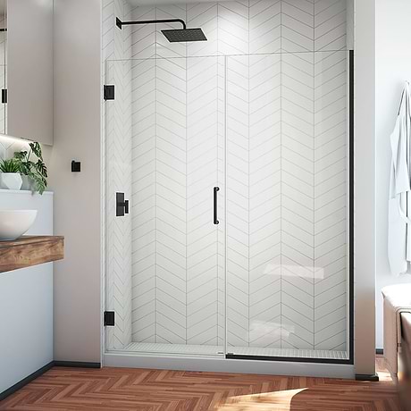 Unidoor Plus 56.5-57x72" Reversible Hinged Shower Alcove Door with Clear Glass in Satin Black by DreamLine