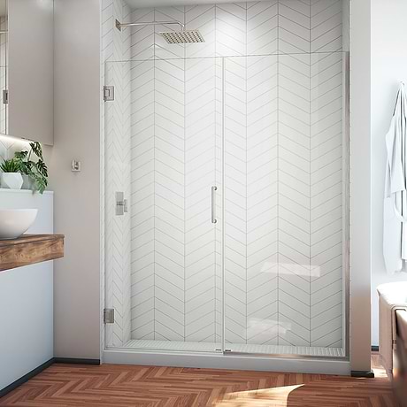 Unidoor Plus 60-60.5x72" Reversible Hinged Shower Alcove Door with Clear Glass in Brushed Nickel by DreamLine