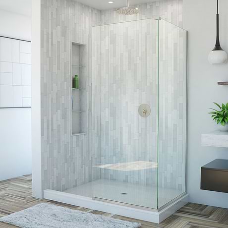 Linea 30x34x72" Reversible Double Adjacent Screen Enclosure with Clear Glass in Brushed Nickel by DreamLine
