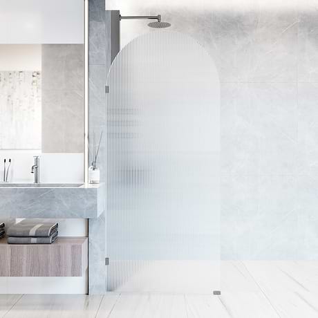 Burke 34x78" Reversible Frameless Shower Screen with Fluted Glass in Stainless Steel