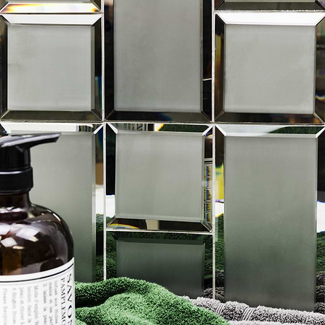 Dark Gray 4X12 Frosted Beveled Mirror Subway Tile