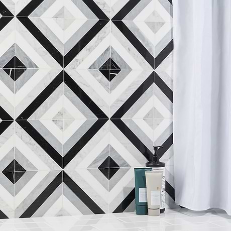 Bowery Allascala Black & White 8x8 Polished Marble Mosaic