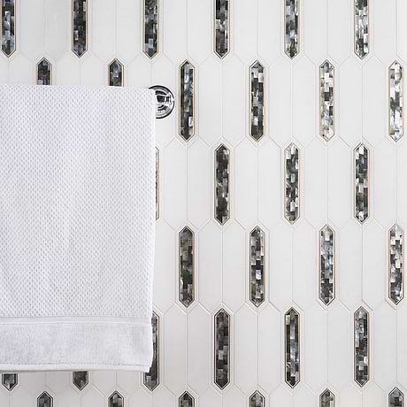 Zeus Black Pearl 2x8 Picket Polished Marble, Pearl and Brass Mosaic Tile