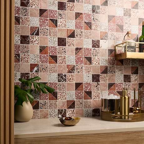 Artem Cardinal Terracotta Red 3x3 Polished and Honed Marble and Terrazzo Mosaic by Elizabeth Sutton