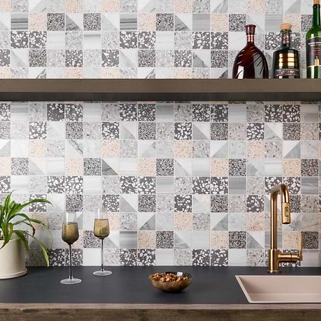 Artem Dove Gray 3x3 Polished and Honed Marble and Terrazzo Mosaic by Elizabeth Sutton