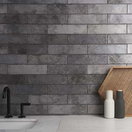 Kalay Antracite Gray 3x12 Glossy Ceramic Subway Tile