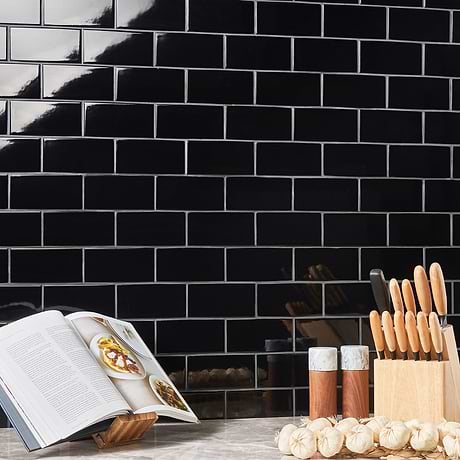 Park Hill Black 3X6 Polished Porcelain Subway Tile