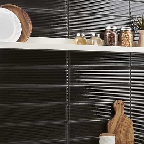 ArtBlock Fluted Nero 4x16 Glossy Porcelain Tile by Stacy Garcia