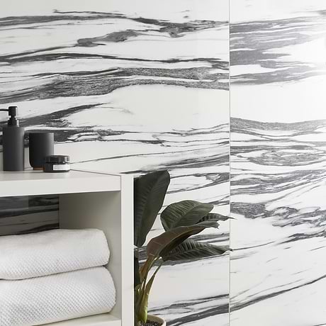 Drama Fall Black & White 24x48 Polished Porcelain Tile