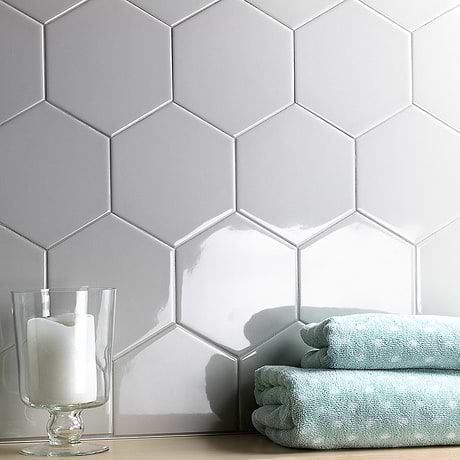 Exagoni Puro Perla Gray 6x7 Hexagon Polished Ceramic Tile