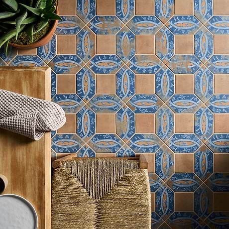Morocco Medina Multicolor 4x8 Picket and Terracotta 4x4 Square Matte Porcelain Tile