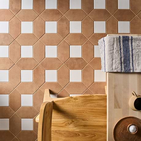 Morocco Terracotta 4x8 Matte Picket and Blanco White 4x4 Glossy Square Porcelain Tile