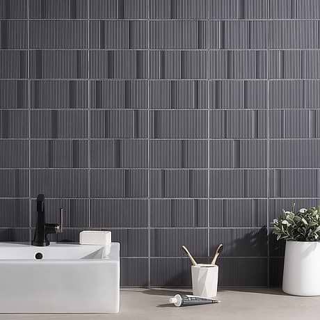 Division Antracite Black 8x16 Fluted Matte Ceramic Tile