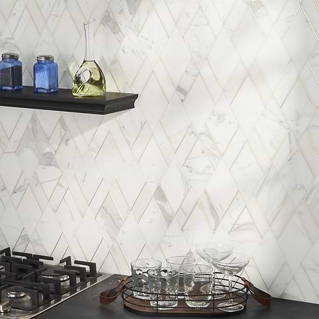 Enver Calacatta White Diamond Polished Marble & Brass Mosaic