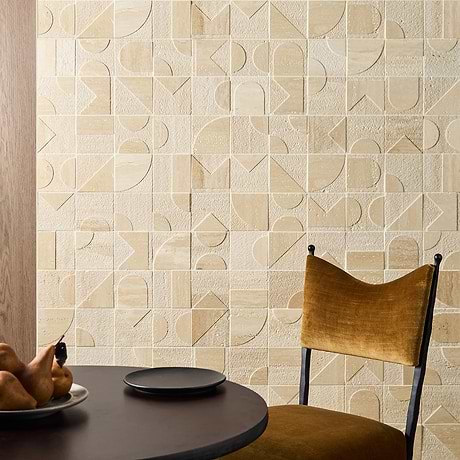 Trevino Carved 4x4 3D Unfilled Polished and Honed Ivory Travertine Stone Tile