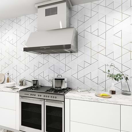 Verin Thassos White 6x6 Polished Marble & Brass Mosaic