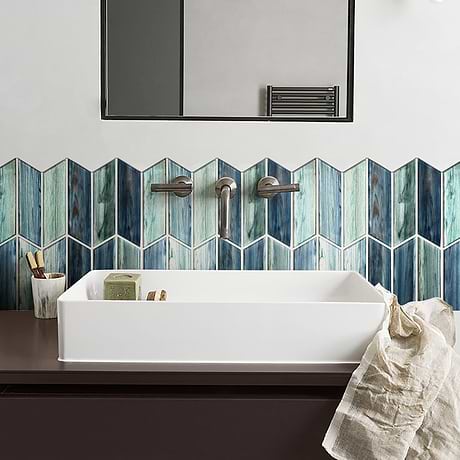 Maya Aqua Blue 2x7 Chevron Polished Glass Mosaic