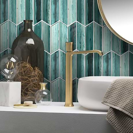 Maya Teal Green 2x7 Chevron Polished Glass Mosaic