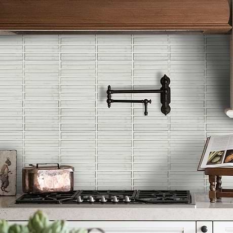 Maya Stacked Pearl White 1x5 Polished Glass Mosaic