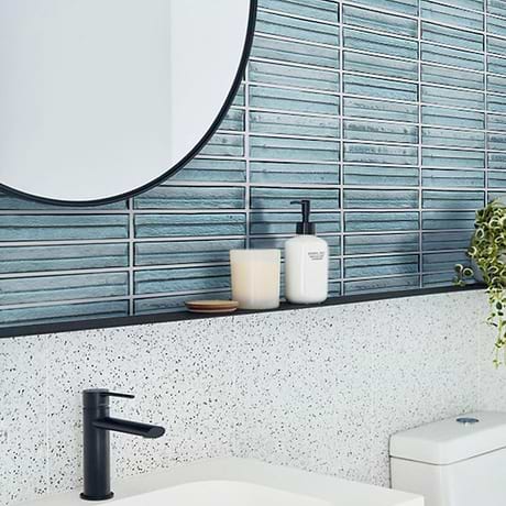 Maya Stacked Sky Blue 1x5 Polished Glass Mosaic