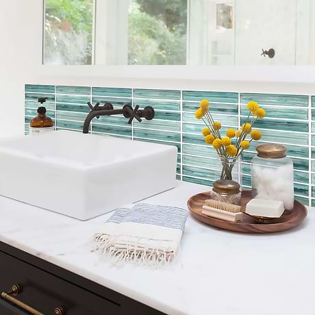 Maya Stacked Teal Green 1x5 Polished Glass Mosaic