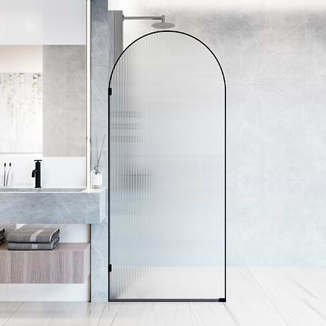 Burke 34x78" Reversible Semi-frameless Shower Screen with Fluted Glass in Matte Black