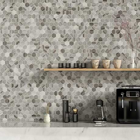 Skyline Gray 2" Hexagon Polished Marble Mosaic Tile
