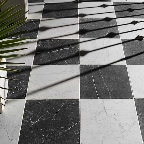 Avanti Nero Marquina Black and Bianco Carrara White 12x12 Tumbled Marble Checkerboard Tile