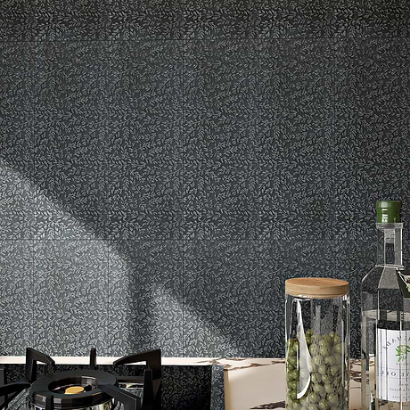Sonya Flowers Midnight Gray 6x16 Frosted Glass Tile