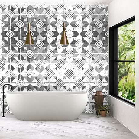 B2W Black & White Line Positive 8x8 Matte Porcelain Tile