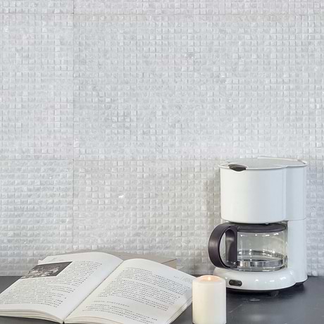 Rakestone Carved Cube Bianco Ice White 12x24 3D Honed Marble Tile