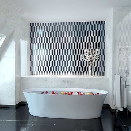 Altos Nero Black & White Fish Scale Polished Marble Mosaic
