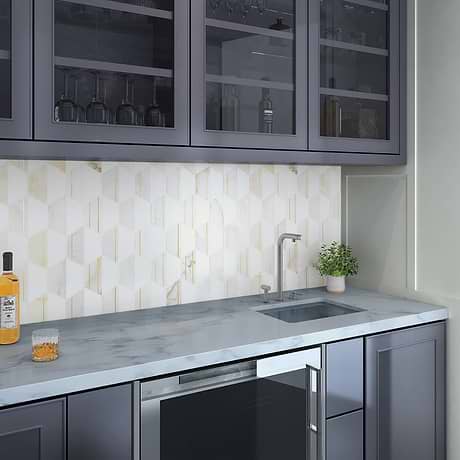 Fuse Bianco White 6" Polished Marble & Brass Mosaic