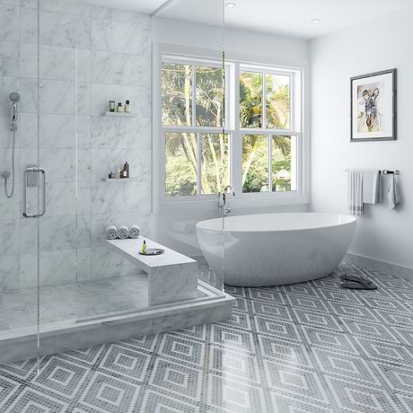 Juno Diamond Beige and Gray 1" Hexagon Polished Marble Mosaic