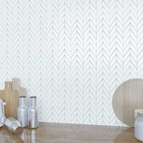 Brookline Chevron Cloud White 1x5 Glossy Ceramic Mosaic Tile
