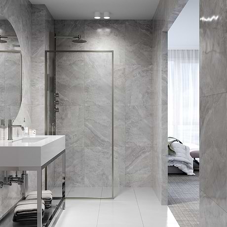 Finestra 34x74" Reversible Fixed Shower Door with Clear Glass in Stainless Steel