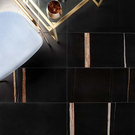 Nero Dorato Black & Gold 12x24 Honed Marble Tile