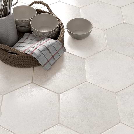Kalay White 9" Hexagon Polished Porcelain Tile