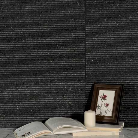 Rakestone Carved Split Noir Black 12x24 Textured Honed Basalt Stone Tile