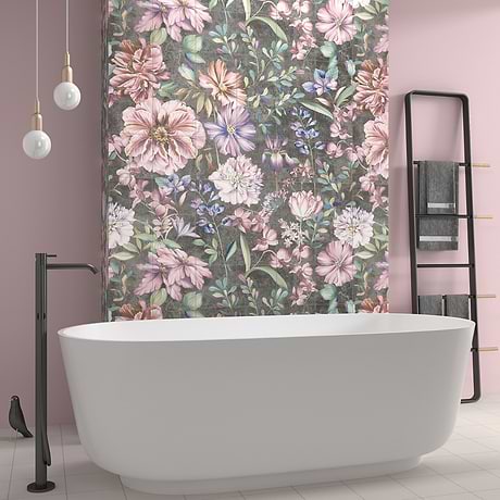 Wilder Garden Pink 8x8 Mural Matte Porcelain Tile by Angela Harris