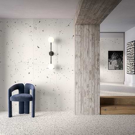 Kobe Cement Ice White 24x48 Terrazzo Look Matte Porcelain Tile