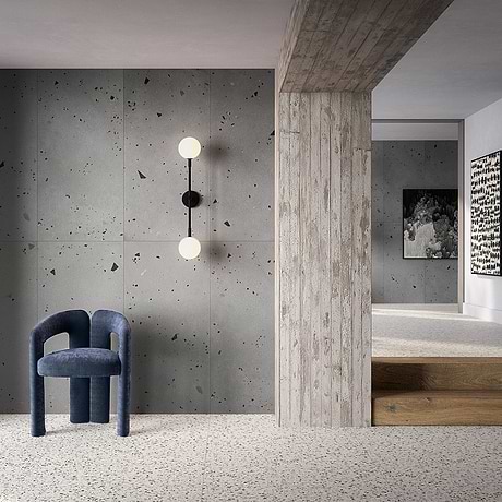 Kobe Cement Smoke Gray 24x48 Terrazzo Look Matte Porcelain Tile