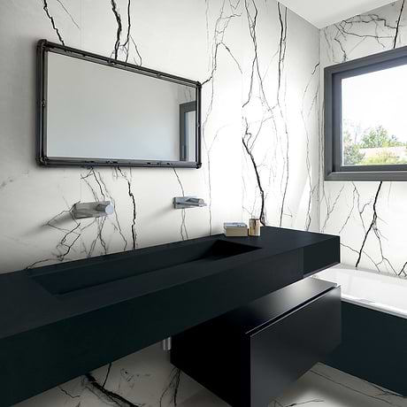 Drama Breach Black & White 12x24 Polished Porcelain Tile
